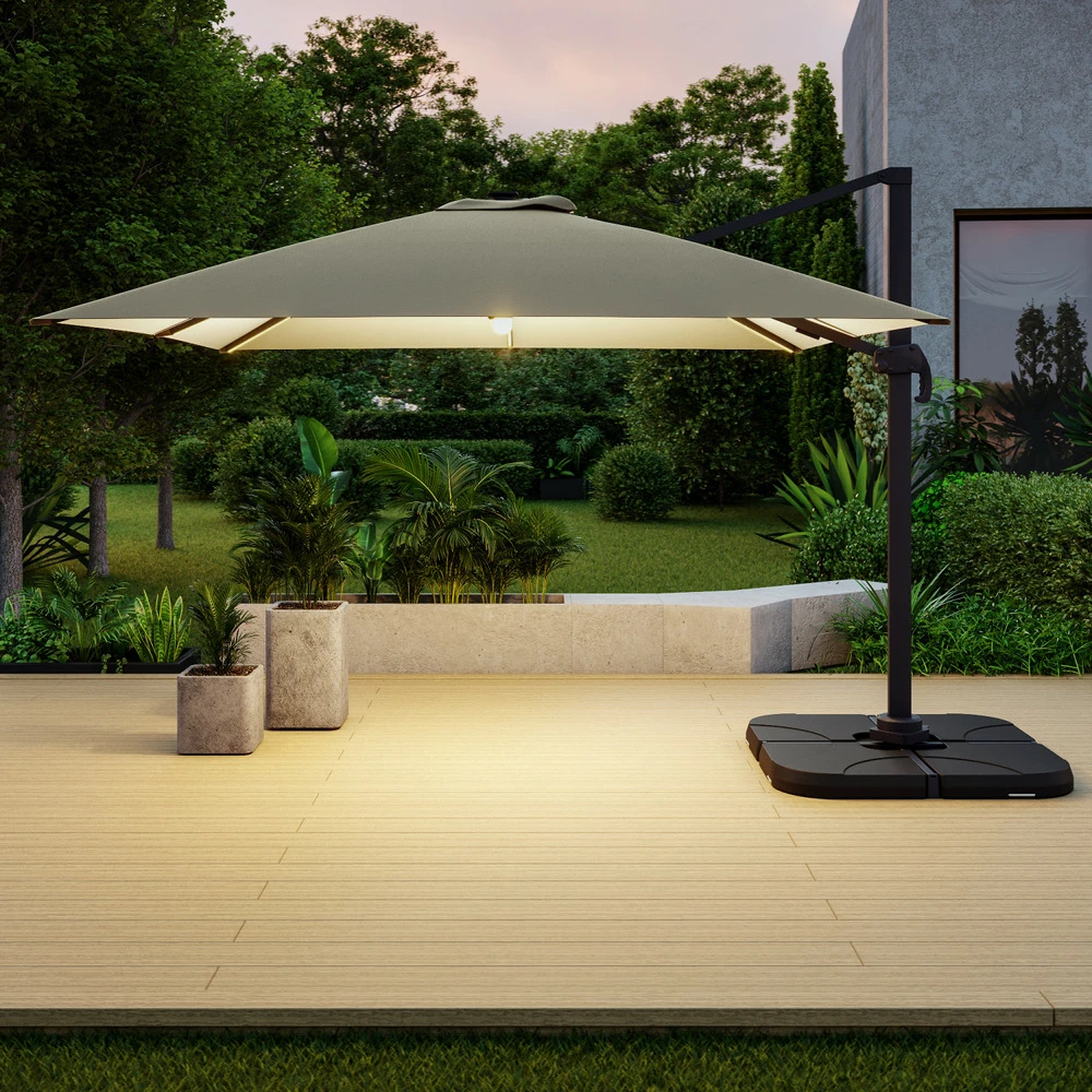 Parasol Déporté Led 3x4m Rectangle En Aluminium - Rotatif 360° - Taupe- Rome 4 Parasol Déporté Led 3x4m Rectangle En Aluminium - Rotatif 360° - Taupe- Rome – Image 2