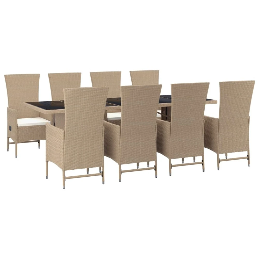 VIDAXL Meubles à Dîner De Jardin Et Coussins 9 Pcs Beige Poly Rotin 5 VIDAXL Meubles à Dîner De Jardin Et Coussins 9 Pcs Beige Poly Rotin – Image 3