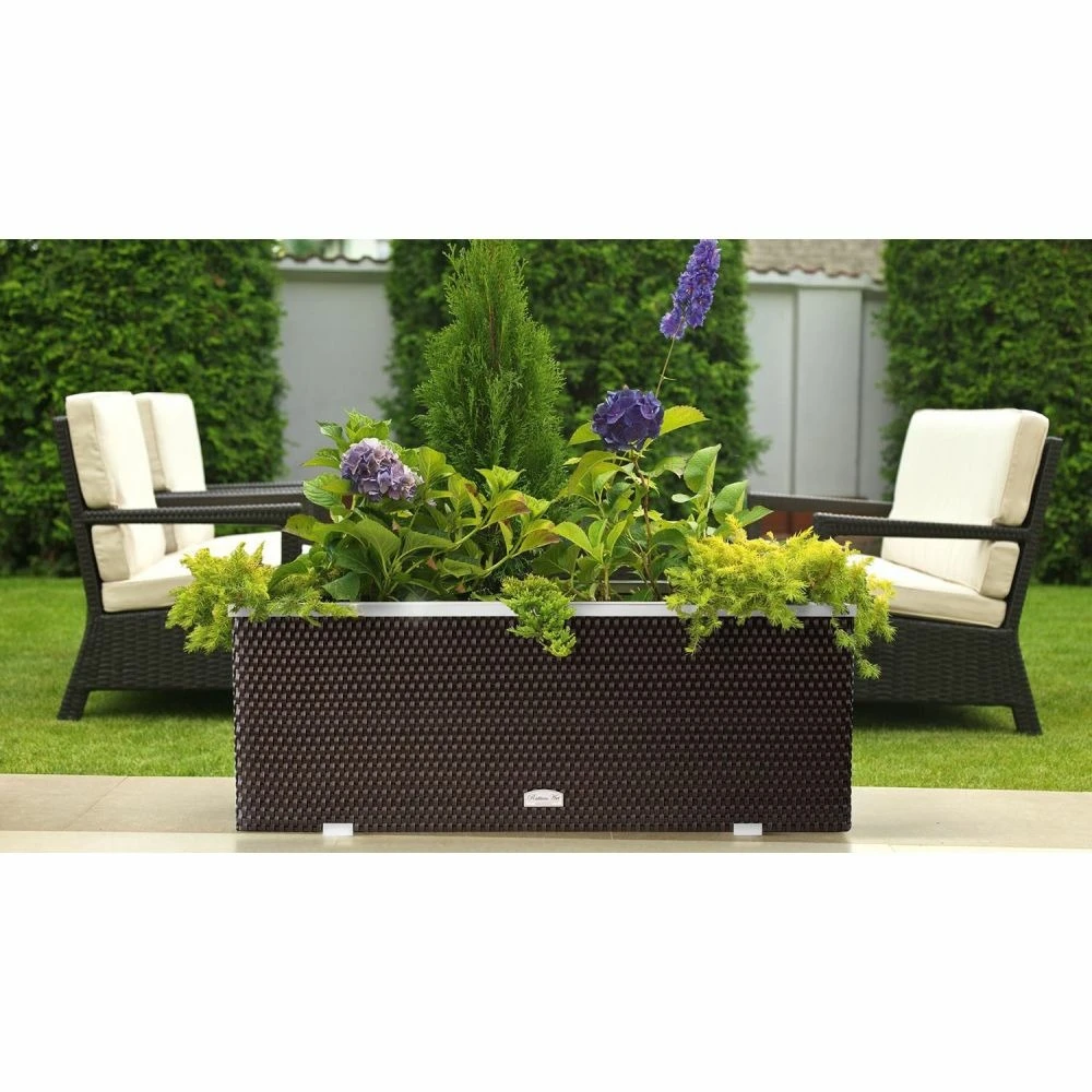 Jardinière En Résine Tressée Avec Cadre En Aluminium 98 X 25 X 34 Cm 4 Jardinière En Résine Tressée Avec Cadre En Aluminium 98 X 25 X 34 Cm – Image 2