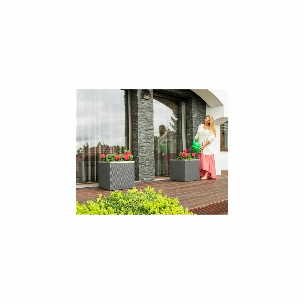 Jardinière En Résine Tressée Avec Réserve D'eau Et Cadre En Aluminium 50 X 50 X 4 Jardinière En Résine Tressée Avec Réserve D'eau Et Cadre En Aluminium 50 X 50 X – Image 2