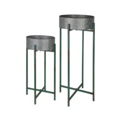 ESSCHERT DESIGN Jardinière Sur Pied En Zinc Intérieure Extérieure (lot De 2) Rondes - 2,7 / 3,8 -Promos Le Jardin Vivant Magasin 63c93b85e98a75.15622458
