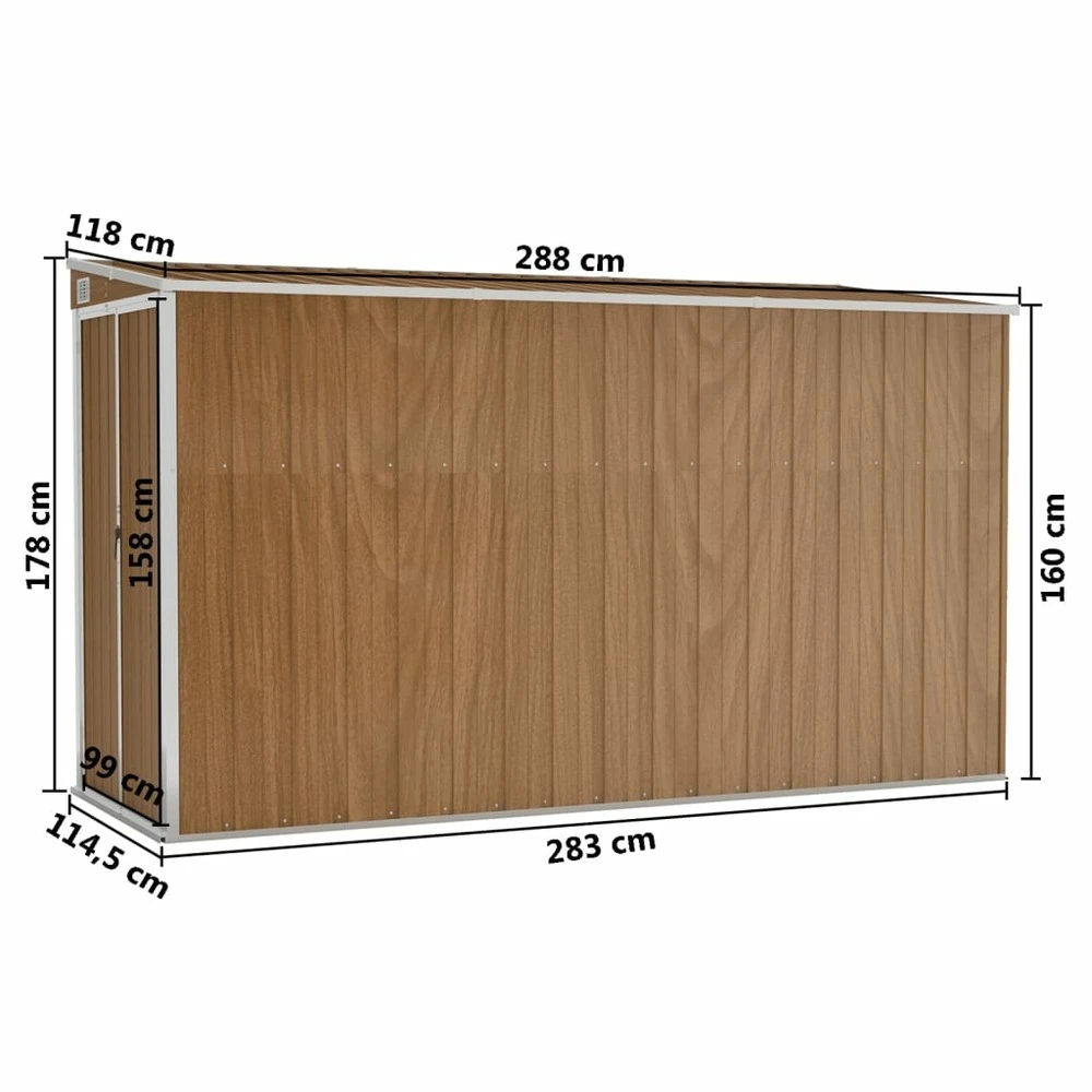 VIDAXL Abri De Jardin Mural Marron 118x288x178 Cm Acier Galvanisé 9 VIDAXL Abri De Jardin Mural Marron 118x288x178 Cm Acier Galvanisé – Image 7
