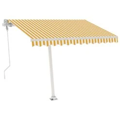 VIDAXL Auvent Automatique Capteur De Vent/led 350x250cm Jaune Et Blanc -Promos Le Jardin Vivant Magasin 6426dd83358212.39658288