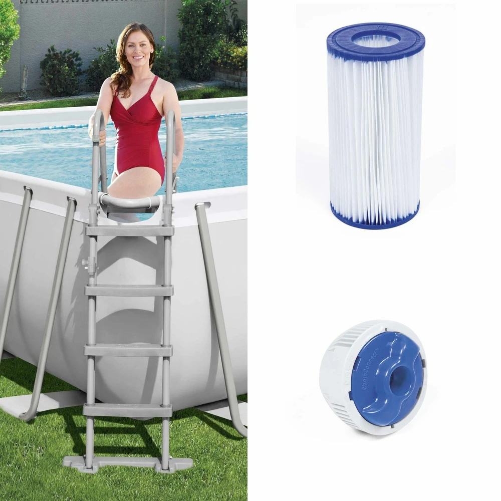 Piscine Tubulaire Hors Sol Vostok Grise Bestway. Rectangulaire 5x3m Avec Bâche De Protection. Filtre. Échelle De Sécurité Et Kit De 6 Piscine Tubulaire Hors Sol Vostok Grise Bestway. Rectangulaire 5x3m Avec Bâche De Protection. Filtre. Échelle De Sécurité Et Kit De – Image 4