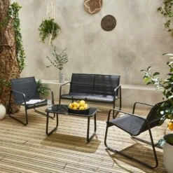 Salon De Jardin En Métal Et Textilène Pour 4 Personnes. Gris Foncé Et Noir. Design 11 Salon De Jardin En Métal Et Textilène Pour 4 Personnes. Gris Foncé Et Noir. Design -Promos Le Jardin Vivant Magasin 644675be8e3e59.89202633