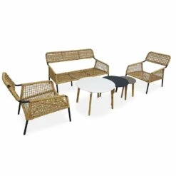 Salon De Jardin Bas 4 Places Komodo – Ensemble Canapé 2 Places Et 2 Fauteuils Avec 3 Tables Gigognes. Résine Tressée Effet Rotin. -Promos Le Jardin Vivant Magasin 6446765929d4e0.04282660