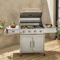Barbecue Gaz Inox 17kw - Richelieu Inox - Barbecue 5 Brûleurs Dont 1 Feu Latéral. Côté Grill Et Côté Plancha -Promos Le Jardin Vivant Magasin 64467a35232da7.27127929