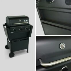 Barbecue Gaz 3 Brûleurs. Tablettes Rabattables - Bonacieux - Noir. Avec Rangement -Promos Le Jardin Vivant Magasin 64467a3cdb6e18.63808787