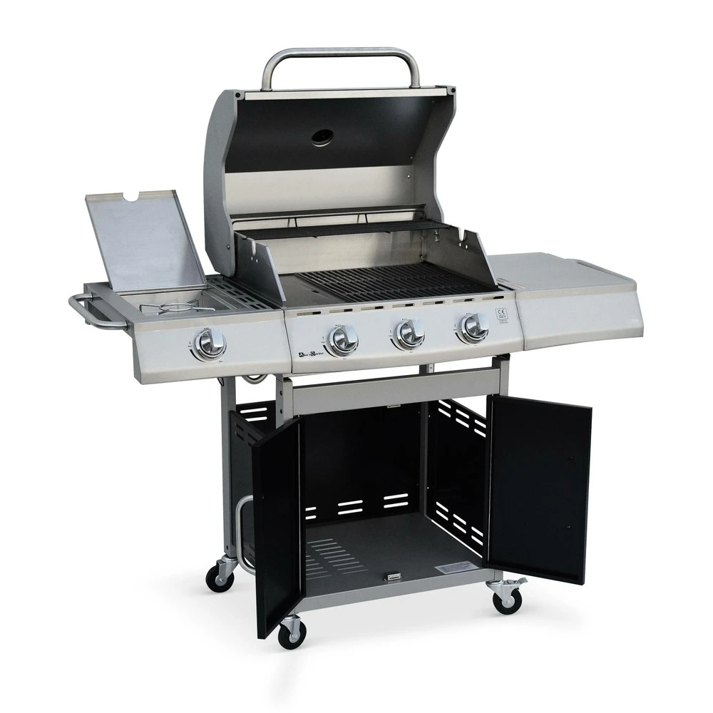 Barbecue Gaz Inox 14kw - Richelieu Noir - Barbecue 4 Brûleurs Dont 1 Feu Latéral. Côté Grill Et Côté Plancha 5 Barbecue Gaz Inox 14kw - Richelieu Noir - Barbecue 4 Brûleurs Dont 1 Feu Latéral. Côté Grill Et Côté Plancha – Image 3