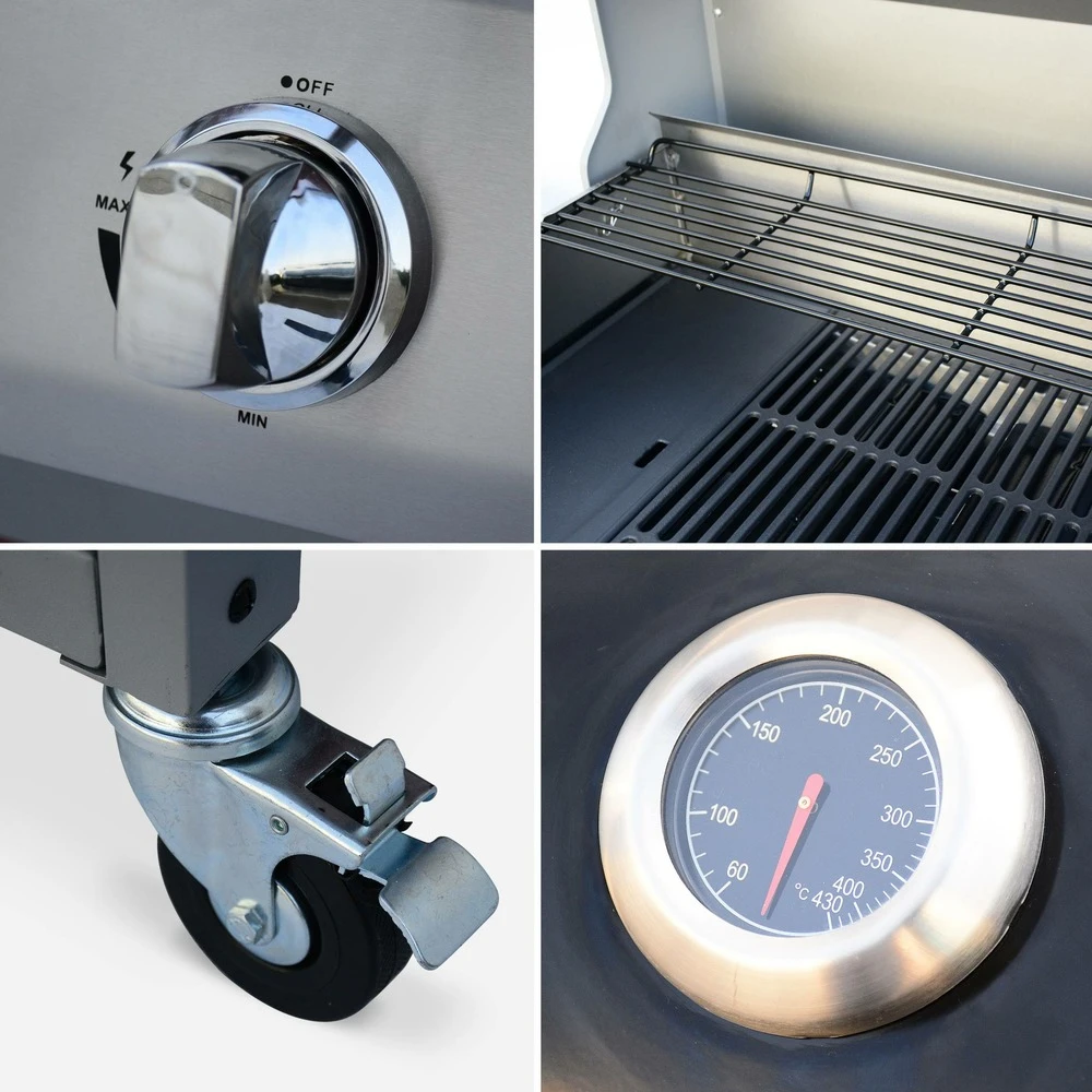 Barbecue Gaz Inox 14kw - Richelieu Noir - Barbecue 4 Brûleurs Dont 1 Feu Latéral. Côté Grill Et Côté Plancha 6 Barbecue Gaz Inox 14kw - Richelieu Noir - Barbecue 4 Brûleurs Dont 1 Feu Latéral. Côté Grill Et Côté Plancha – Image 4