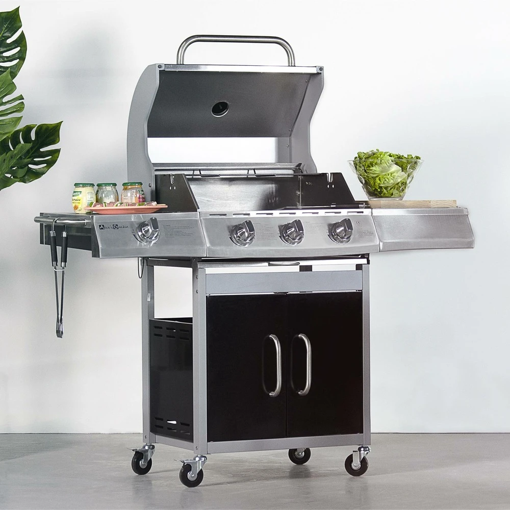 Barbecue Gaz Inox 14kw - Richelieu Noir - Barbecue 4 Brûleurs Dont 1 Feu Latéral. Côté Grill Et Côté Plancha 8 Barbecue Gaz Inox 14kw - Richelieu Noir - Barbecue 4 Brûleurs Dont 1 Feu Latéral. Côté Grill Et Côté Plancha – Image 6