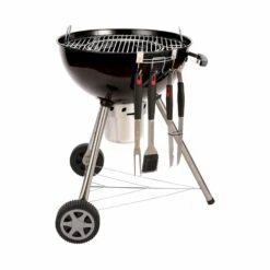 Barbecue Premium Charbon De Bois ø57cm. Charles + Accessoires - Noir émaillé. Avec Grille Amovible. Aérateurs. Fumoir. Récupérateur -Promos Le Jardin Vivant Magasin 64467a69332244.03688787