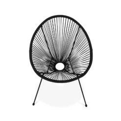 Fauteuil Acapulco Forme D'oeuf - Noir - Fauteuil 4 Pieds Design Rétro. Cordage Plastique. Intérieur / Extérieur -Promos Le Jardin Vivant Magasin 64467b04430425.11657816
