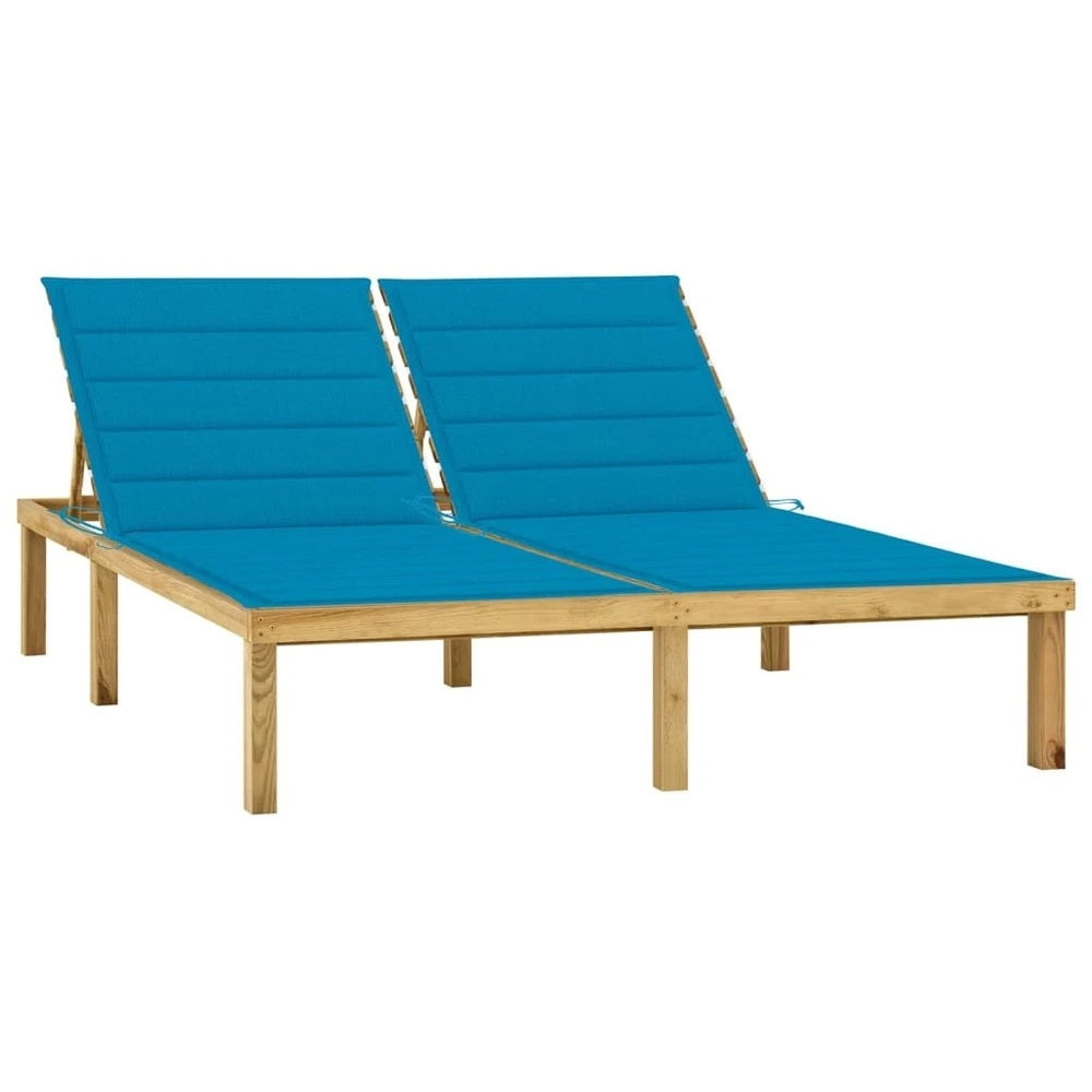 VIDAXL Chaise Longue Double Et Coussins Bleu Pin Imprégné 3 VIDAXL Chaise Longue Double Et Coussins Bleu Pin Imprégné