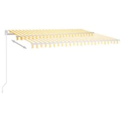 VIDAXL Auvent Rétractable Automatique Et Poteaux 4,5x3m Jaune Et Blanc -Promos Le Jardin Vivant Magasin 645657dcb13712.02894024