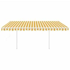 VIDAXL Auvent Rétractable Automatique Et Poteaux 4,5x3m Jaune Et Blanc -Promos Le Jardin Vivant Magasin 645657dcb75b98.61639470
