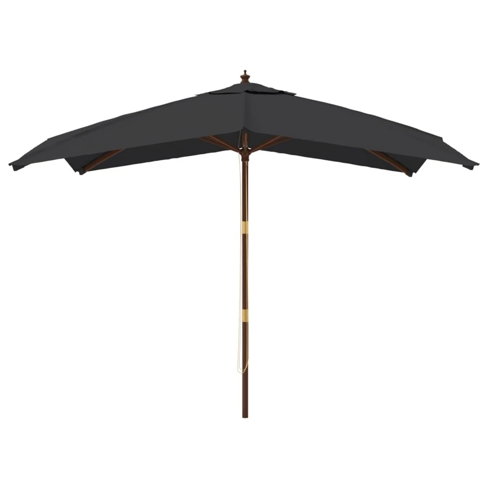 VIDAXL Parasol De Jardin Avec Mât En Bois Noir 300x300x273 Cm 5 VIDAXL Parasol De Jardin Avec Mât En Bois Noir 300x300x273 Cm – Image 3