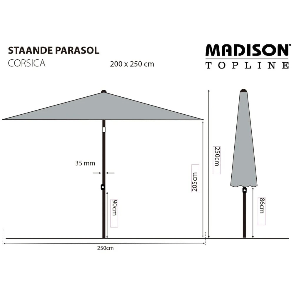 Madison Parasol Corsica 200x250 Cm Taupe 8 Madison Parasol Corsica 200x250 Cm Taupe – Image 6