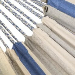 Toile De Hamac Rayée - Bleu Turquoise / Gris Clair / écru. 1 Personne. 100% Polycoton. 220x140cm -Promos Le Jardin Vivant Magasin 64627e240f55b7.84826344