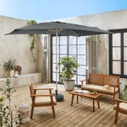 Parasol Wissant. 2x3m. Couleur Gris. Mât Central. Aluminium Anodisé Orientable. Manivelle D'ouverture