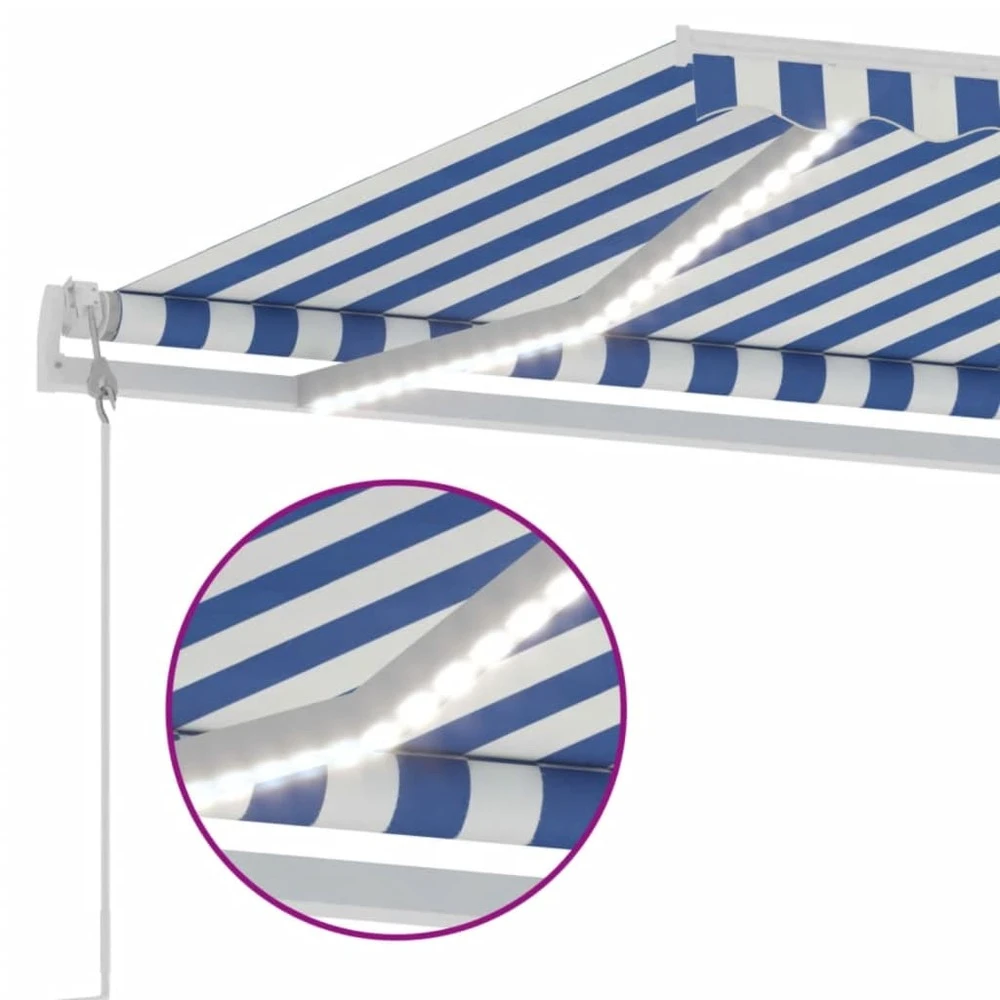VIDAXL Auvent Automatique Capteur De Vent/led 500x300 Cm Bleu Et Blanc 8 VIDAXL Auvent Automatique Capteur De Vent/led 500x300 Cm Bleu Et Blanc – Image 6