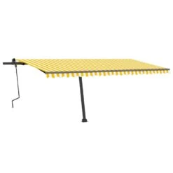 VIDAXL Auvent Manuel Rétractable Avec Led 500x300 Cm Jaune Et Blanc -Promos Le Jardin Vivant Magasin 64671610b57774.89380189