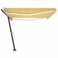 VIDAXL Auvent Manuel Rétractable Avec Led 500x300 Cm Jaune Et Blanc -Promos Le Jardin Vivant Magasin 64671610bd78b7.99034757