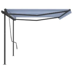 VIDAXL Auvent Manuel Rétractable Avec Poteaux 5x3 M Bleu Et Blanc -Promos Le Jardin Vivant Magasin 6467161cc28ab7.68492915