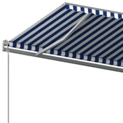 VIDAXL Auvent Manuel Rétractable Avec Poteaux 5x3 M Bleu Et Blanc -Promos Le Jardin Vivant Magasin 6467161cd16fd1.52928282