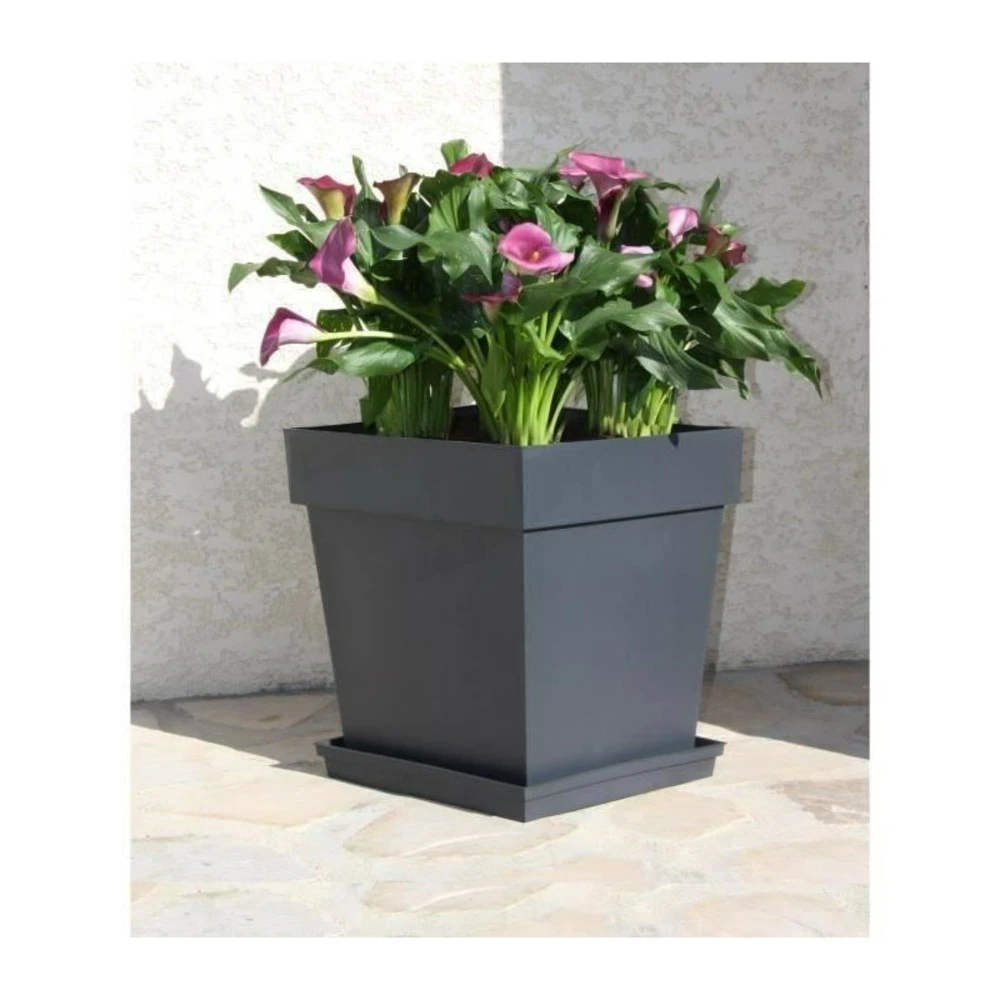 EDA Pot De Fleur Carré Toscane 39 X H.39 Cm - Anthracite 4 EDA Pot De Fleur Carré Toscane 39 X H.39 Cm - Anthracite – Image 2