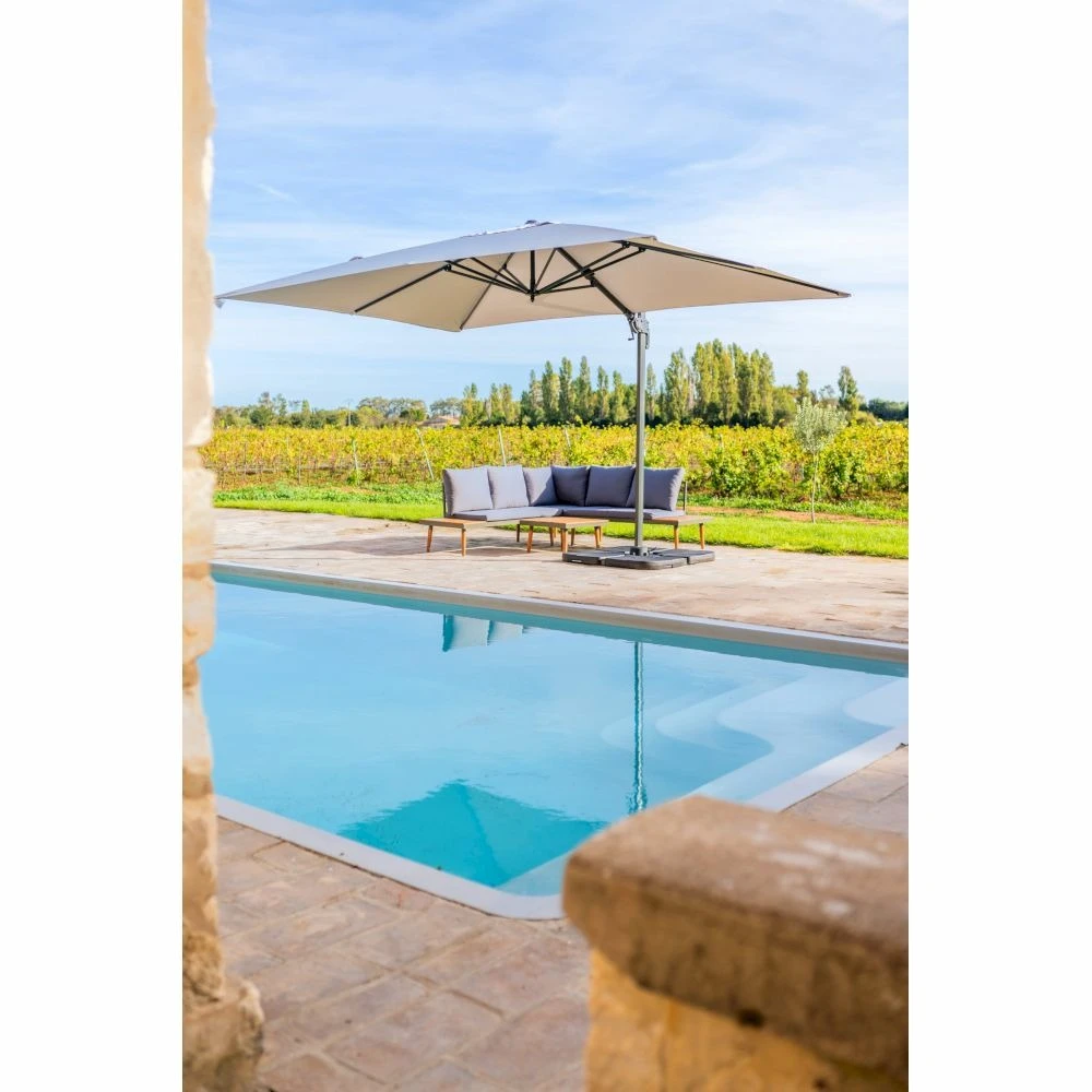 Parasol Déporté Gris Clair + Dalle Et Housse L400xh272xl300 - Jules - Cezare 3 Parasol Déporté Gris Clair + Dalle Et Housse L400xh272xl300 - Jules - Cezare
