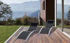 Baisao - Bain De Soleil Courbé Textilène Aluminium - Inclinable - Coussin De Tête - Léger Et Confortable - Gris/gris - X2 -Promos Le Jardin Vivant Magasin 646d14a13104c9.91728158