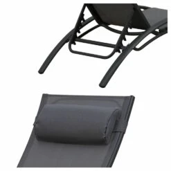 Baisao - Bain De Soleil Courbé Textilène Aluminium - Inclinable - Coussin De Tête - Léger Et Confortable - Gris/gris Anthracite - X2 -Promos Le Jardin Vivant Magasin 646d14a26381c9.39964995