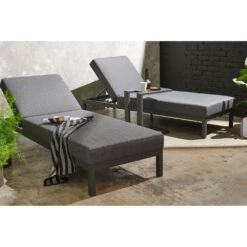 Ensemble Bain De Soleil Avec Tablette En Aluminium Gris -Promos Le Jardin Vivant Magasin 646e0113982298.92955886