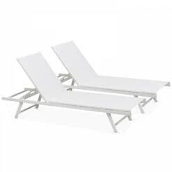 Lot De 2 Bains De Soleil En Acier Blanc