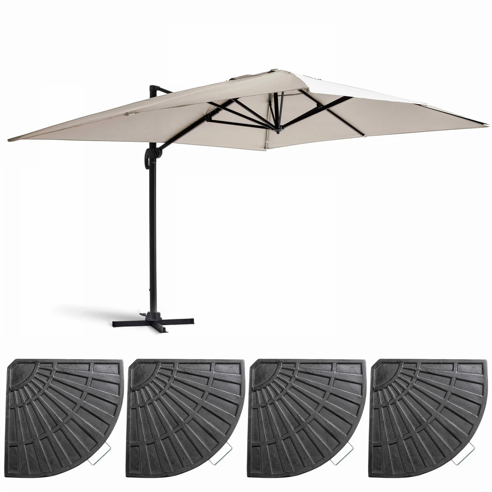 Parasol Déporté 3x4m Et 4 Dalles Lestées Aluminium Blanc 3 Parasol Déporté 3x4m Et 4 Dalles Lestées Aluminium Blanc