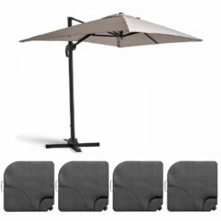 Parasol Déporté 2x3 M Et 4 Dalles à Remplir Aluminium Taupe