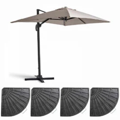 Parasol Déporté 2x3 M Et 4 Dalles Lestées Aluminium Taupe