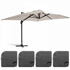 Parasol Déporté 3x4m Et 4 Dalles à Remplir Aluminium Blanc