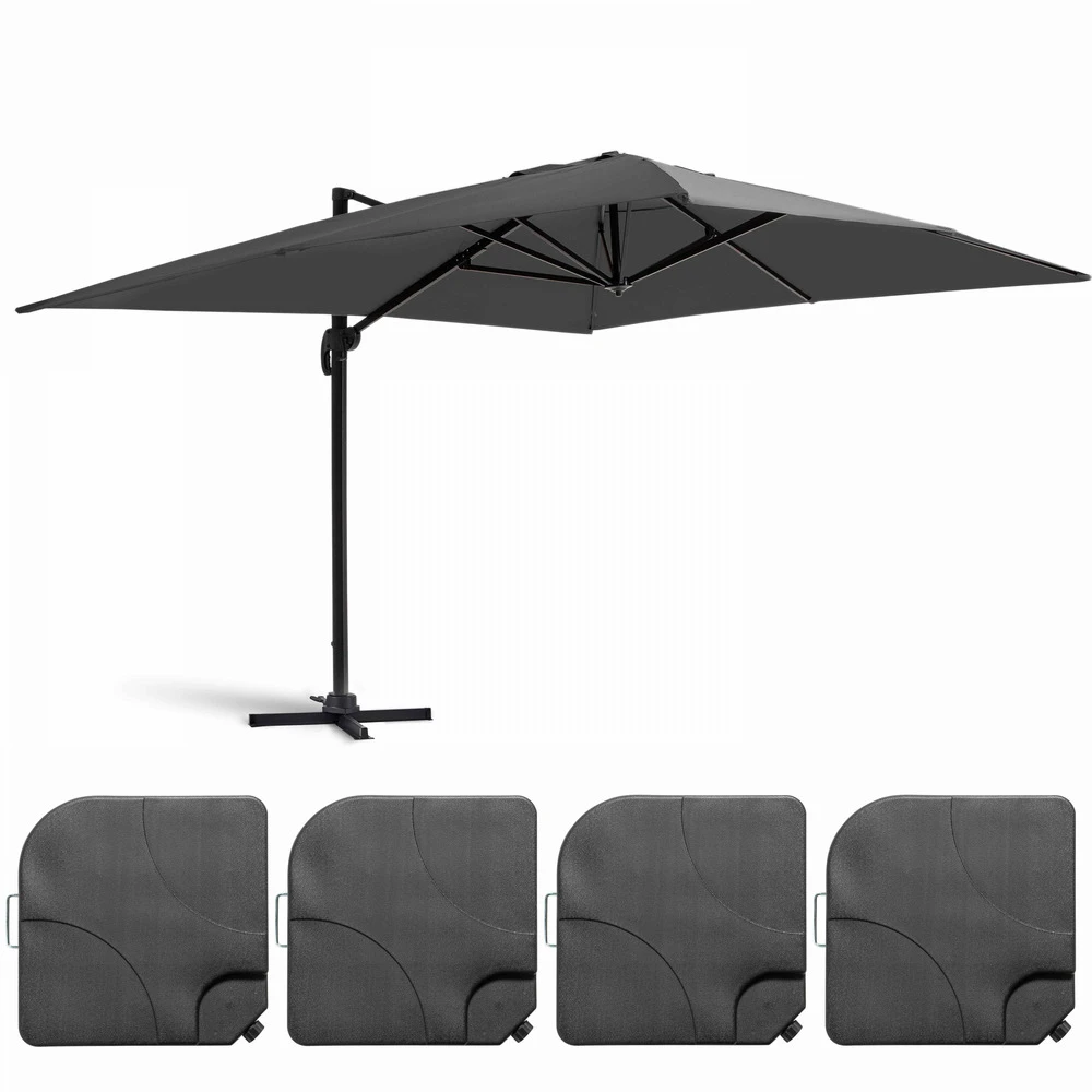 Parasol Déporté 3x4m Et 4 Dalles à Remplir Aluminium Gris 3 Parasol Déporté 3x4m Et 4 Dalles à Remplir Aluminium Gris