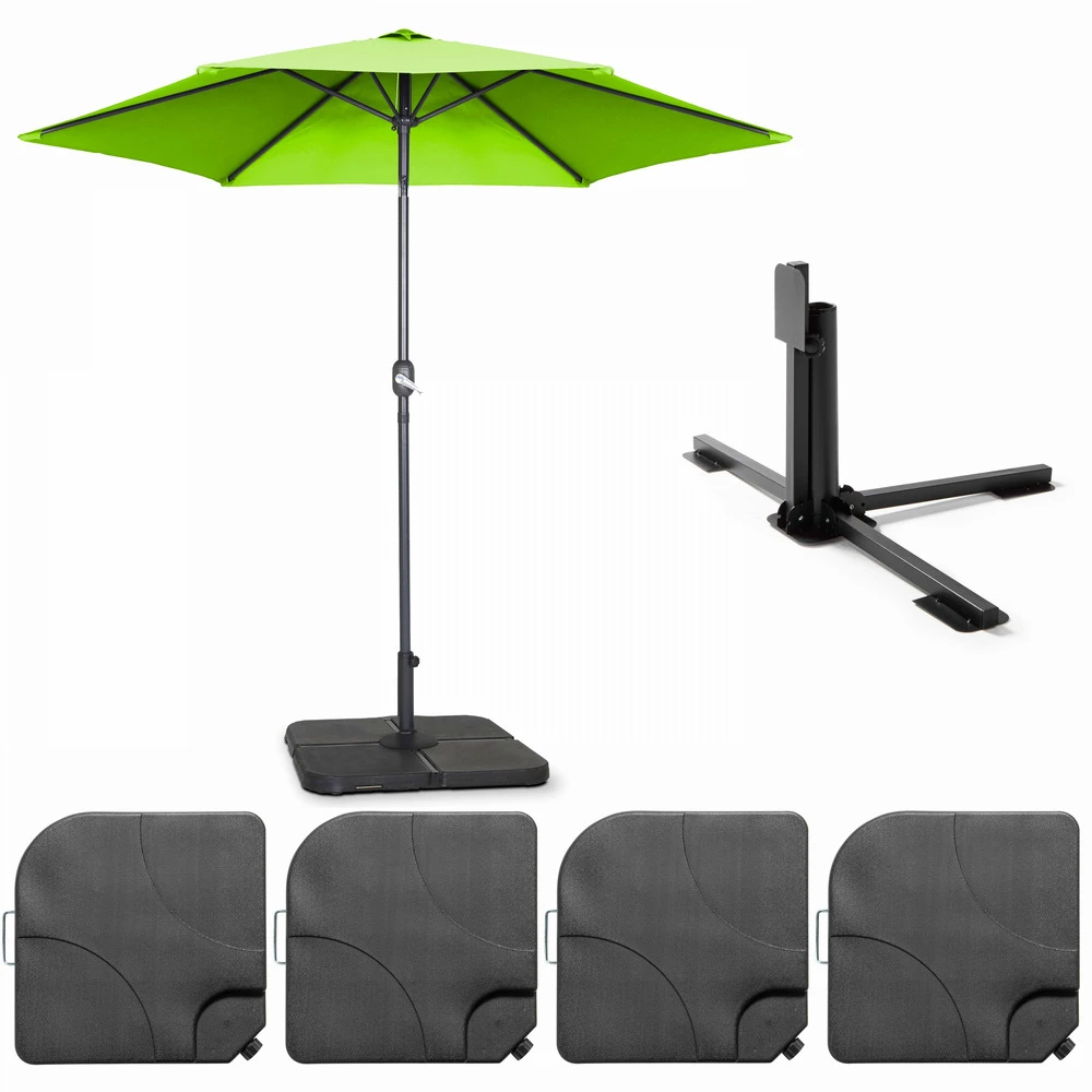 Parasol Droit Inclinable 3m Et 4 Dalles à Lester Remplissables Vert 3 Parasol Droit Inclinable 3m Et 4 Dalles à Lester Remplissables Vert