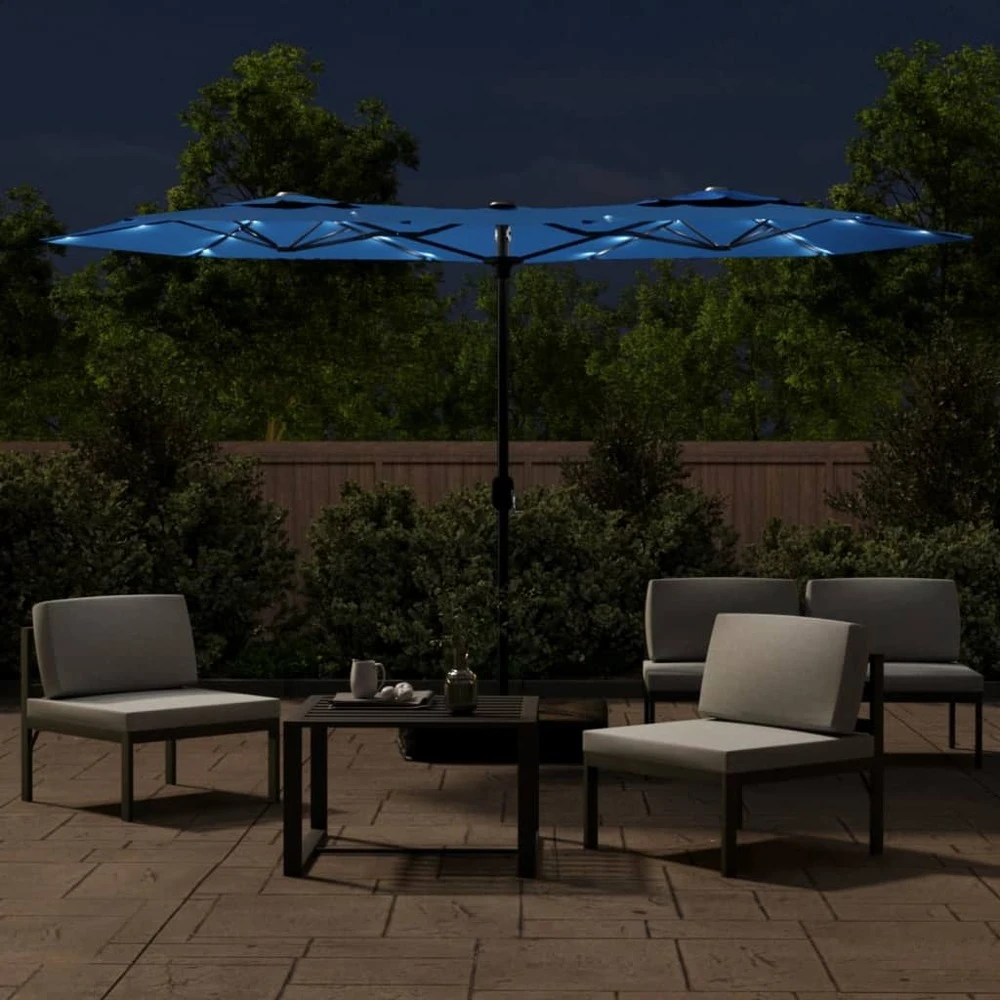 VIDAXL Parasol à Double Tête Avec Led Bleu Azuré 316x240 Cm 5 VIDAXL Parasol à Double Tête Avec Led Bleu Azuré 316x240 Cm – Image 3