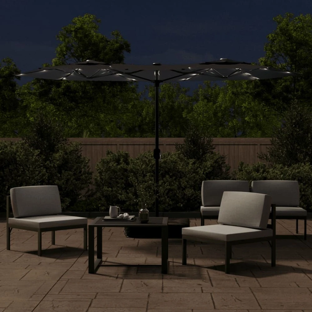 VIDAXL Parasol à Double Tête Avec Led Noir 316x240 Cm 5 VIDAXL Parasol à Double Tête Avec Led Noir 316x240 Cm – Image 3
