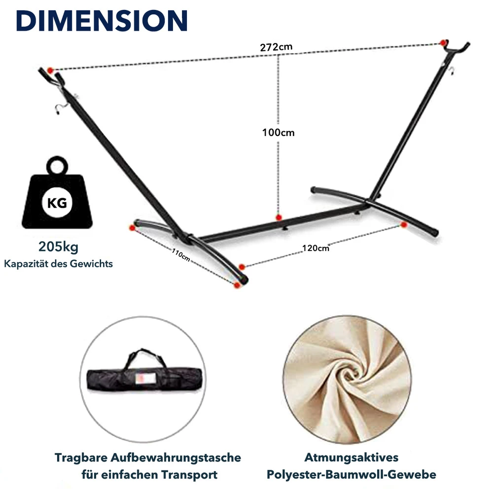 Mercury Hamac En Coton Avec Support En Acier De Dimensions 270x120x80cm, Capacité Maximale En 110kg 5 Mercury Hamac En Coton Avec Support En Acier De Dimensions 270x120x80cm, Capacité Maximale En 110kg – Image 3