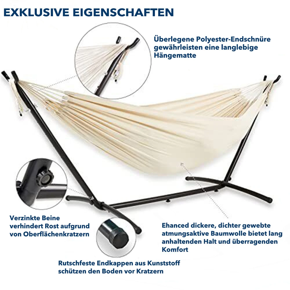 Mercury Hamac En Coton Avec Support En Acier De Dimensions 270x120x80cm, Capacité Maximale En 110kg 8 Mercury Hamac En Coton Avec Support En Acier De Dimensions 270x120x80cm, Capacité Maximale En 110kg – Image 6