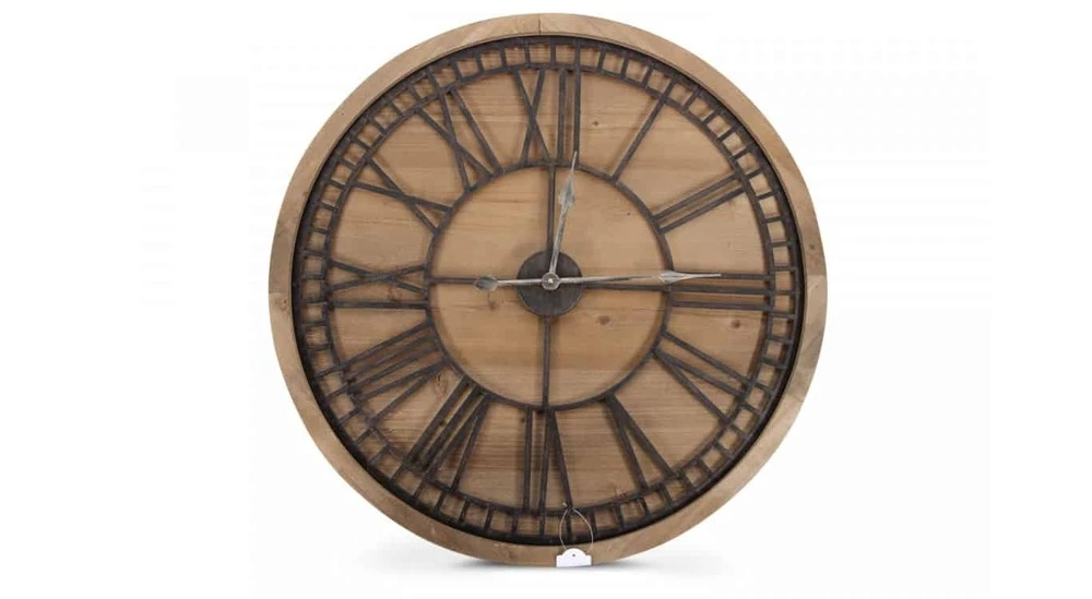 Grande Horloge Ancienne Bois Métal Marron 76x3x76cm - Bois, Métal 3 Grande Horloge Ancienne Bois Métal Marron 76x3x76cm - Bois, Métal
