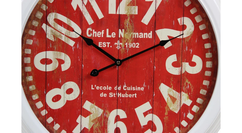 Horloge Ancienne Murale Chef Le Normand Métal Rouge-bordeaux 58cm 5 Horloge Ancienne Murale Chef Le Normand Métal Rouge-bordeaux 58cm – Image 3