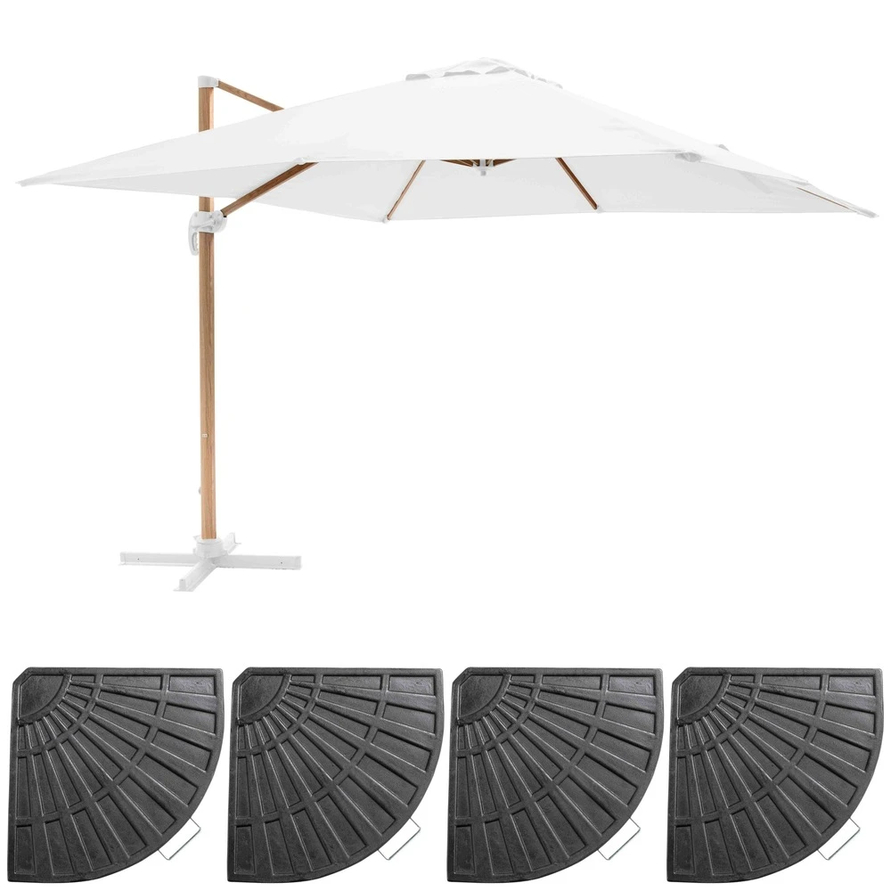 Parasol Déporté 3x3m Et 4 Dalles Lestées Effet Bois Blanc 3 Parasol Déporté 3x3m Et 4 Dalles Lestées Effet Bois Blanc
