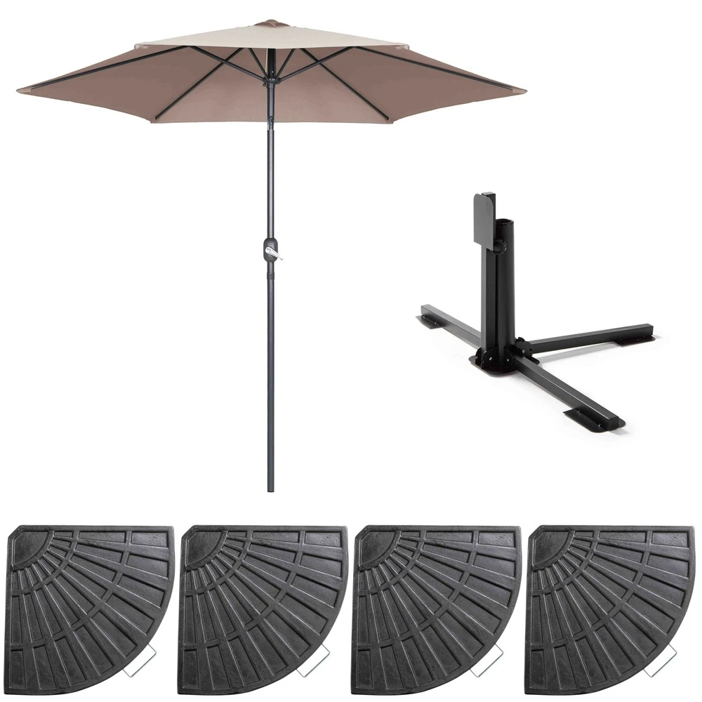 Parasol Droit Inclinable 3m Et 4 Dalles Lestées Aluminium Taupe 3 Parasol Droit Inclinable 3m Et 4 Dalles Lestées Aluminium Taupe