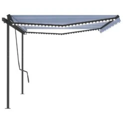 VIDAXL Auvent Automatique Capteur De Vent Et Led 5x3,5 M Bleu Et Blanc -Promos Le Jardin Vivant Magasin 6480d1e6e18c97.78156908